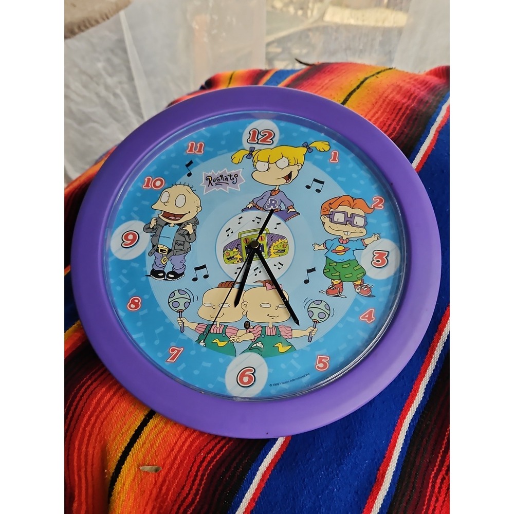 Vintage Nickelodeon RUGRATS Talking Wall Clock 12" Tested Working 1999 Rug Rats